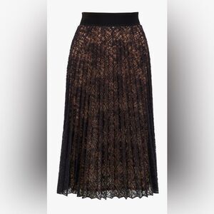 D.EXTERIOR Black & Nude Spider Web Embroidered Plissé Skirt Wool Mix Sheer
